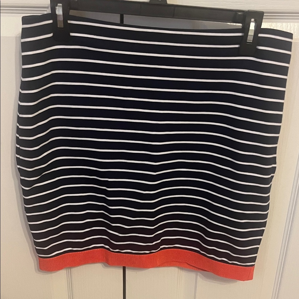 Ann Taylor Black and White Striped Pencil Skirt with Orange Accent